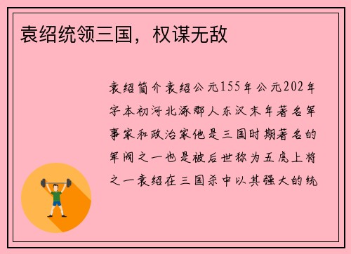袁绍统领三国，权谋无敌